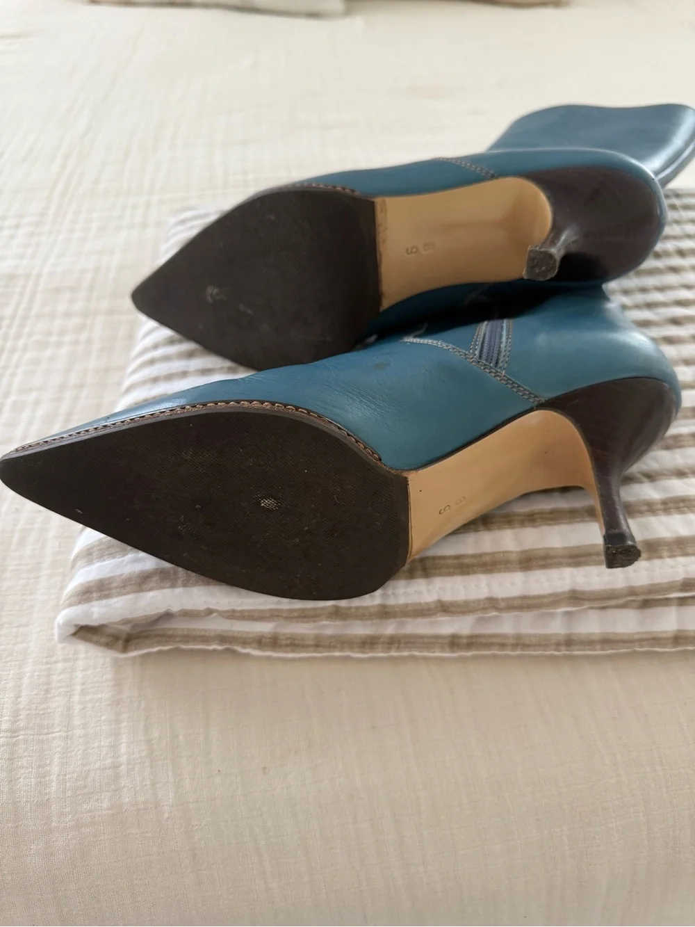 Coach Teal Pointed-Toe Leather Ankle Boots